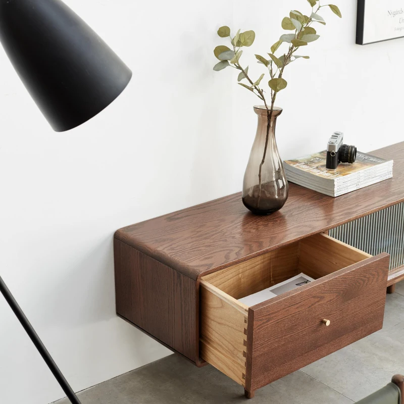 Modern TV Stand with 2 Pull-Out Storage Cabinets, Sturdy TV Cabinet with 5-Leg Stable Support, 78.5″ L x 13.5″ W x 17.5″ H, Walnut