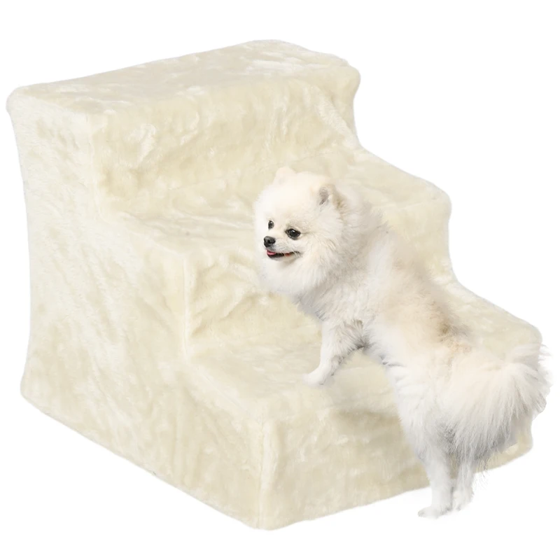 PawHut 3-Step Dog Ramp for Sofa, Bed, and Couch, Pet Steps Ladder with Removable Cover, Beige(m-11)