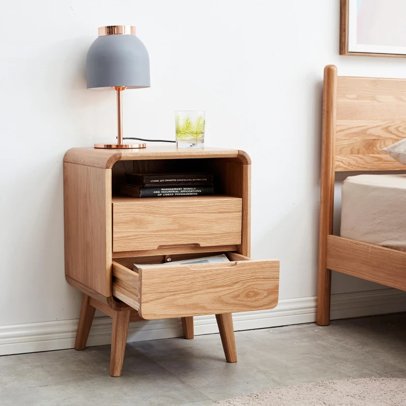 Solid Nightstand with Open Shelf & Cable Management Hole, Modern Bedside Cabinet for Compact Rooms, 16.5″ L x 13.5″ W x 23″ H, Natural