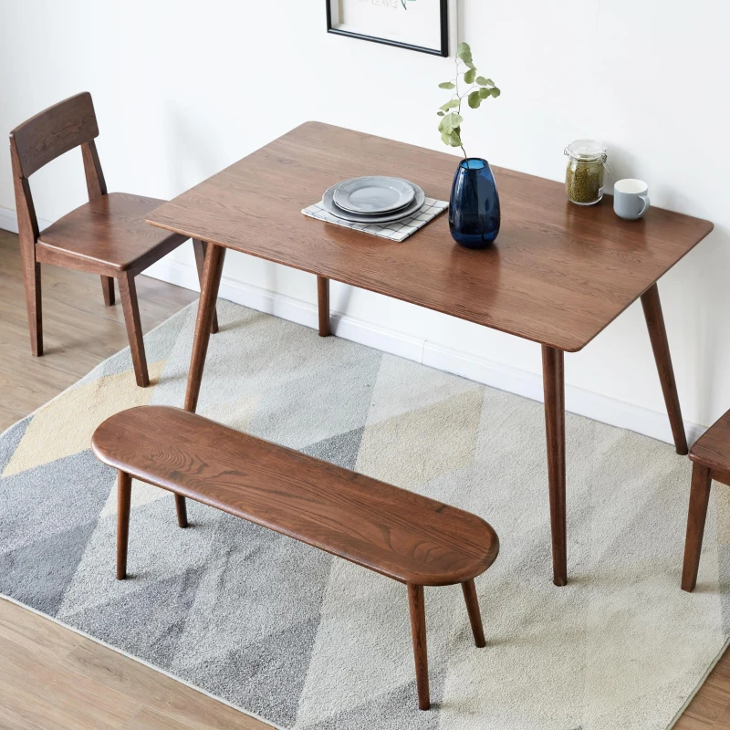 Durable Dining Bench with Half-Round End Design, Versatile Wood Bench for Entryway or Kitchen, 47″ L x 12″ W x 16″ H, Walnut