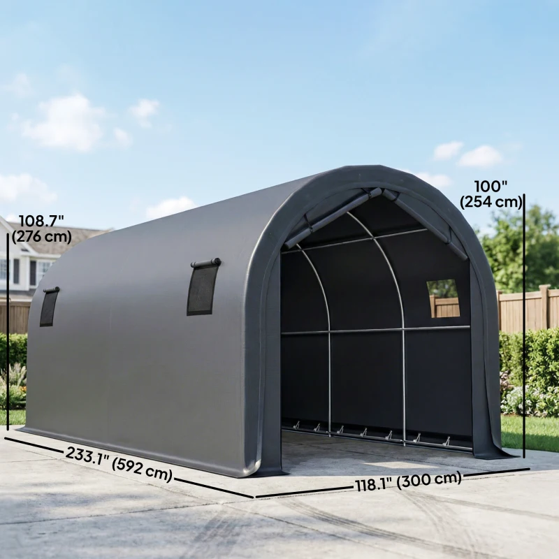 Outsunny 10' x 19' Heavy Duty Carport, Portable Garage Car Canopy Tent Shelter with Reinforced Galvanized Frame, Dark Grey