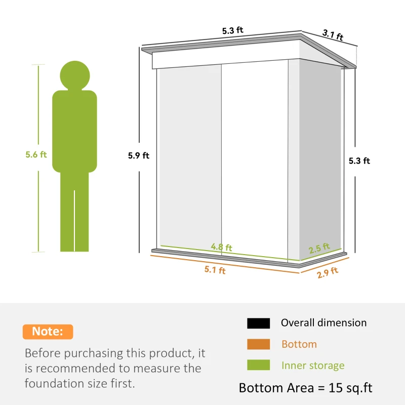 Outsunny Outdoor Sheds Storage, Small Steel Lean-to Shed with Adjustable Shelf, Lock, Gloves, 5' x 3' x 6', Dark Gray