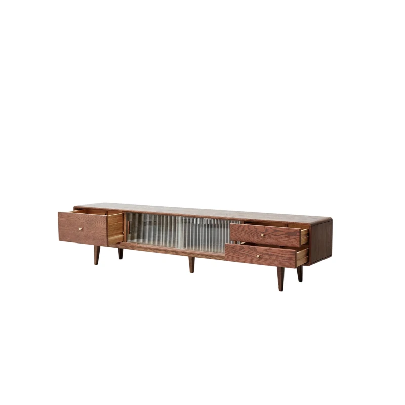 Modern TV Stand with 2 Pull-Out Storage Cabinets, Sturdy TV Cabinet with 5-Leg Stable Support, 78.5″ L x 13.5″ W x 17.5″ H, Walnut