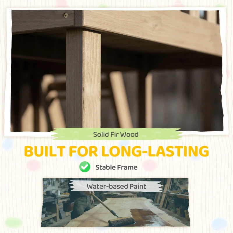 Qaba Two-Story Outdoor Playhouse, Wooden Kids Playhouse with Slide, Bench, BBQ Play Kitchen, Ladder, Lookout Platform, Clock