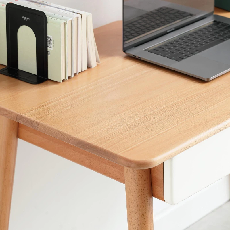 Modern Computer Desk with Gap Design and Rounded Corners, Durable Work Desk with 2 Drawers, 47″ L x 22″ W x 29.5″ H, Natural