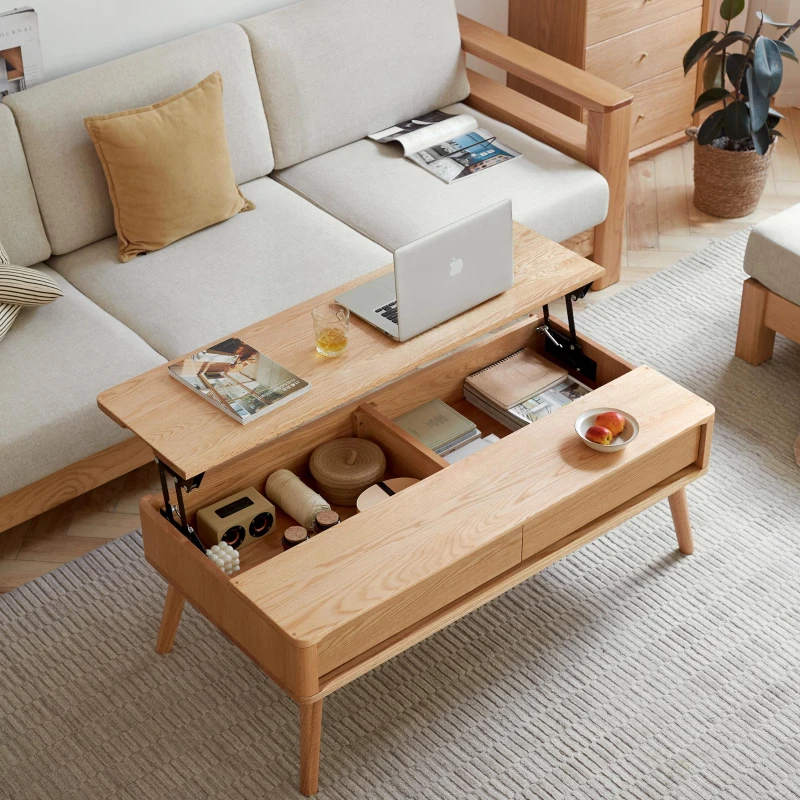 Solid Lift-Top Coffee Table with 3 Hidden Storage Compartments, Versatile Center Table for Living Areas, 47″ L x 25.5″ W x 17.5″ H, Natural Wood