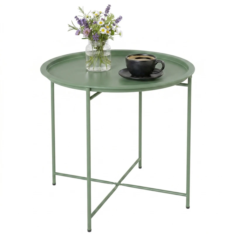 Outsunny 18" Outdoor Side Table with Removable Tray and Folding Legs, Indoor Outdoor for Balcony, Porch, Green