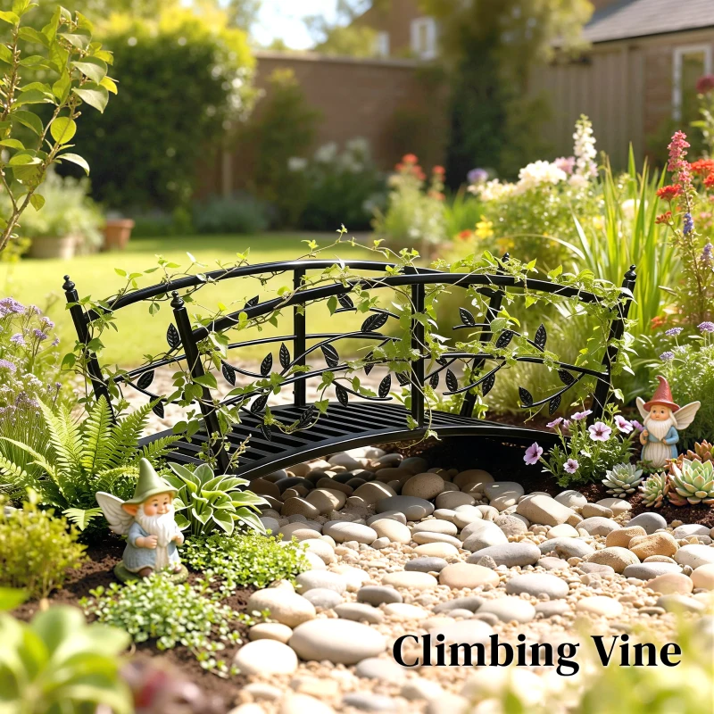 Outsunny 4 FT Metal Garden Bridge with Safety Railings, Outdoor Pond Bridge, Arch Decorative Footbridge for Creek Stream