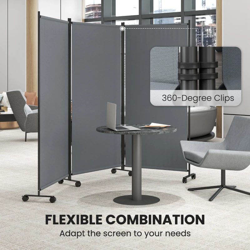 Outsunny Folding Room Divider with Castor Wheels, Rolling Privacy Screen for Home Office Bedroom, 6ft Tall