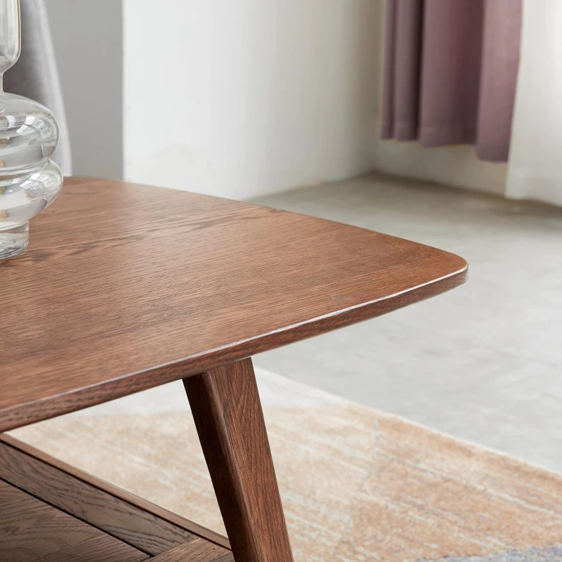 Practical Coffee Table with 2-Tier Open Storage & Rounded Corners, Safe center table for Living Area, 39.5″ L x 19.5″ W x 17.5″ H, Walnut
