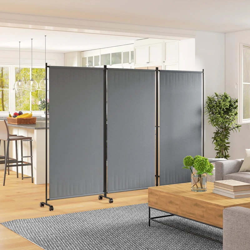 Outsunny Folding Room Divider with Castor Wheels, Rolling Privacy Screen for Home Office Bedroom, 6ft Tall
