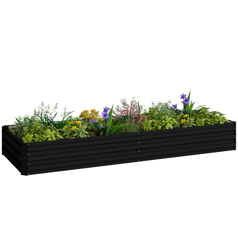 Outsunny 95" x 36" x 12" Galvanized Raised Garden Bed, Easy DIY and Cleaning for Growing Flowers, Herbs, Succulents, Black
