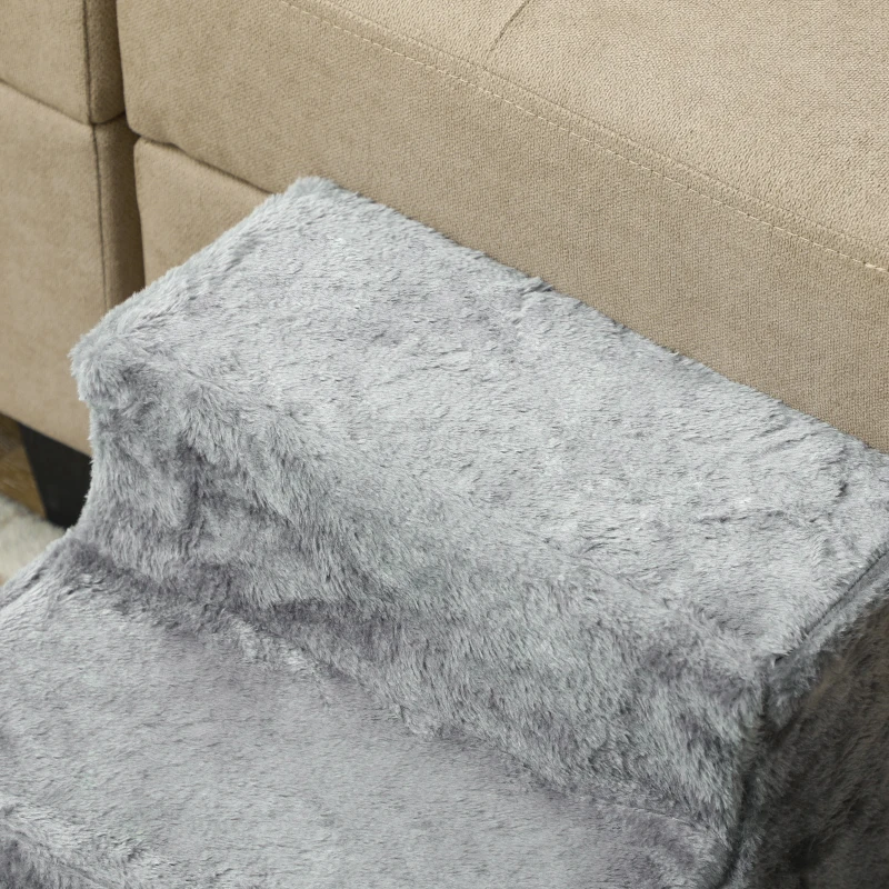 PawHut 3-Step Dog Ramp for Sofa, Bed, and Couch, with Removable Cover, Light Grey