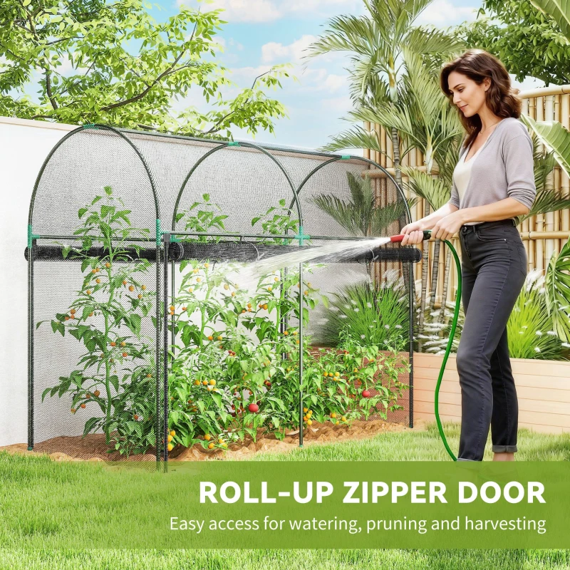 Outsunny Crop Cage, 6' x 3' x 5' Large Plant Protection Tent with Zippered Door, Outdoor Garden Cage, Black