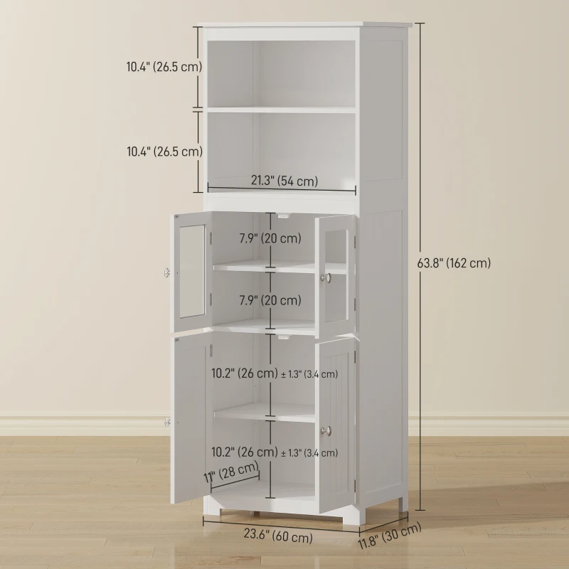 HOMCOM 63" Small Buffet with Hutch, 4-Door Kitchen Pantry, Freestanding Storage Cabinet with Adjustable Shelf for Dining Room, Living Room, White