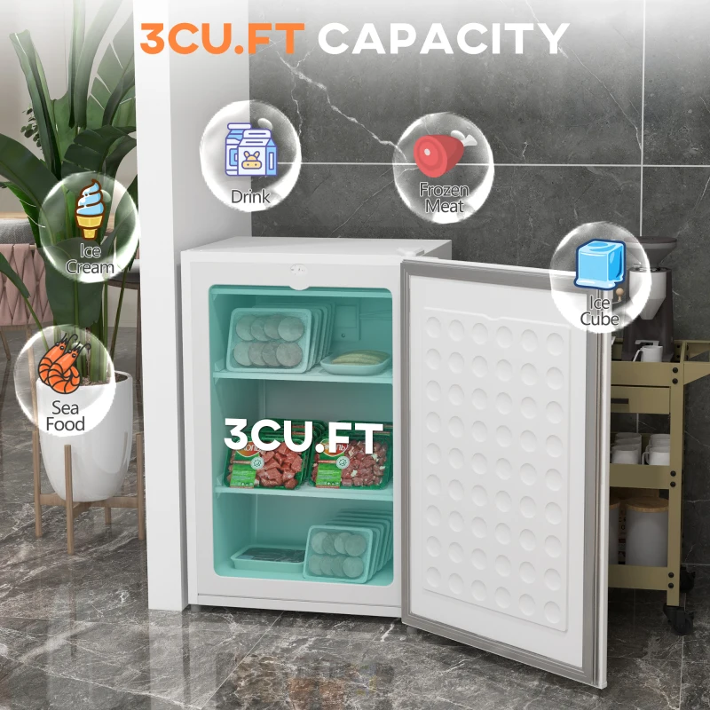 HOMCOM Upright Freezer, 3 Cu.Ft Mini Freezer with Reversible Single Door, Adjustable Thermostat for Home, Dorm, White