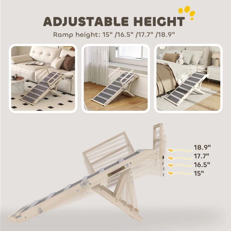 PawHut Dog Ramp, Folding Pet Ramp, 4 Adjustable Height from 15" to 19", Dog Step with Side Rails for Small to Large Pets
