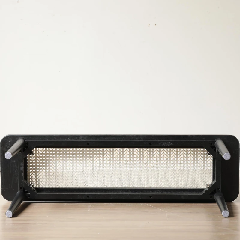 Modern Solid Oak Wood Bench with Handwoven Rattan Seat, Versatile Dining Stool with Sturdy Rounded Legs, 39.5″ L x 11″ W x 17″ H, Black