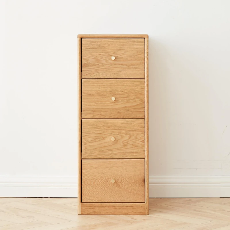 Minimalist Nightstand with Solid Wood Drawer Slides, Versatile Storage Cabinet for Bedroom or Entryway, 12″ L x 15″ W x 30″ H, Oak