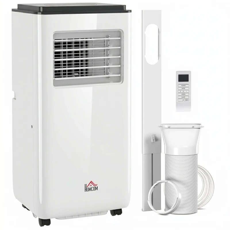 HOMCOM 10,000 BTU Moible Air Conditioner 440 Sq. Ft., Dehumidifier Fan Auto Sleep with 24H Timer On/Off, Window Kit, White