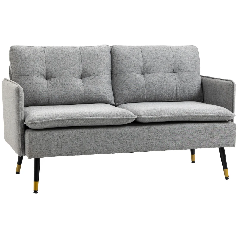 HOMCOM 55" Loveseat Sofa, Linen Love Seat w/ S spring, Steel Legs and Button Tufting, Small Couch for Living Room, Grey