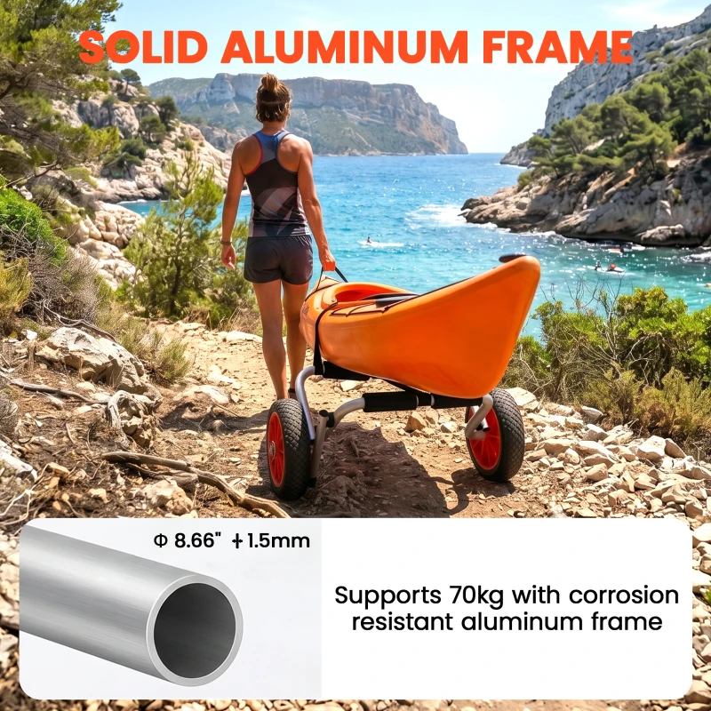 Soozier Kayak Cart, Foldable Canoe Trolley Cart with 10'' Solid Tires, Nonslip Support Foot & Tie-Down Straps, for Kayaks Canoes Paddleboards Float Mats Boats, Aluminum Frame