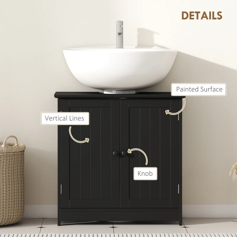 HOMCOM Under Sink Bathroom Cabinet, Pedestal Sink Storage Cabinet with 2 Doors, Shelf and U-Shape, Black