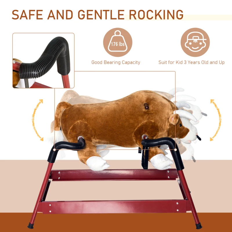 Qaba Kids Spring Rocking Horse Rodeo Bull Style with Realistic Sounds for Children over 3 Years Old