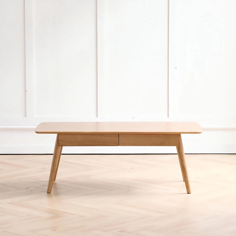 Modern Coffee Table with Mortise-and-Tenon Construction, Sturdy Center Table with Handy Lower Shelf, 39.5″ L x 19.5″ W x 17.5″ H, Oak