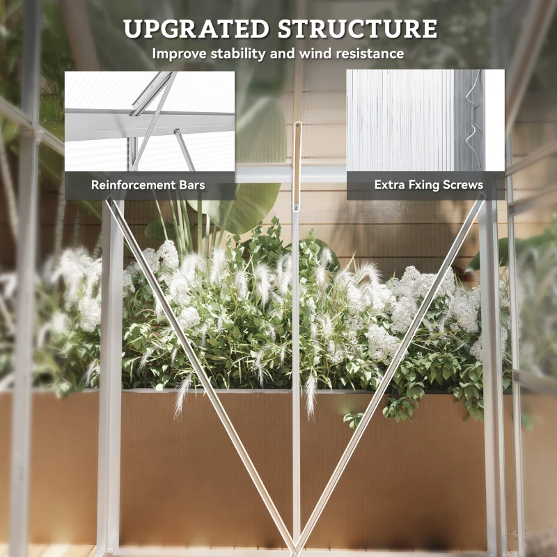 Outsunny 6' x 4' Walk-In Greenhouse, Polycarbonate Greenhouse with Sliding Door, Window, Aluminium Frame, Foundation, Silver