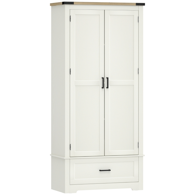 HOMCOM 69" Tall Farmhouse Kitchen Pantry Cabinet with 2 Doors, Drawer and Adjustable Shelves, Cream White