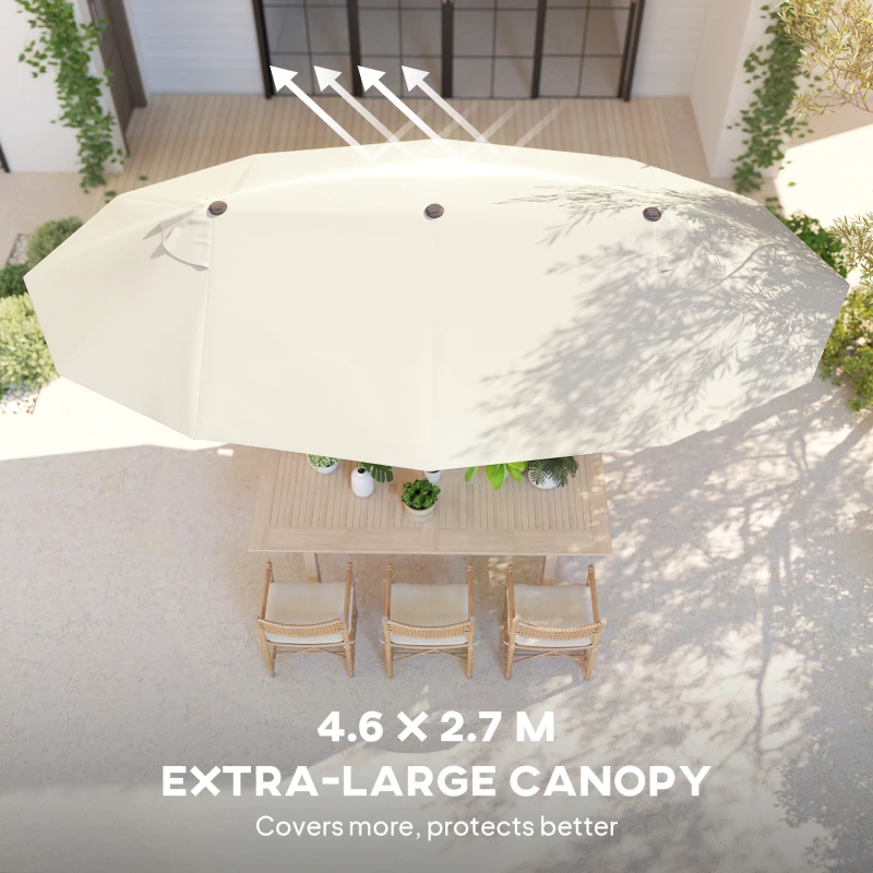 Outsunny 15' Outdoor Patio Umbrella with Twin Canopy Sunshade Steel Table Umbrella with Lift Crank Beige