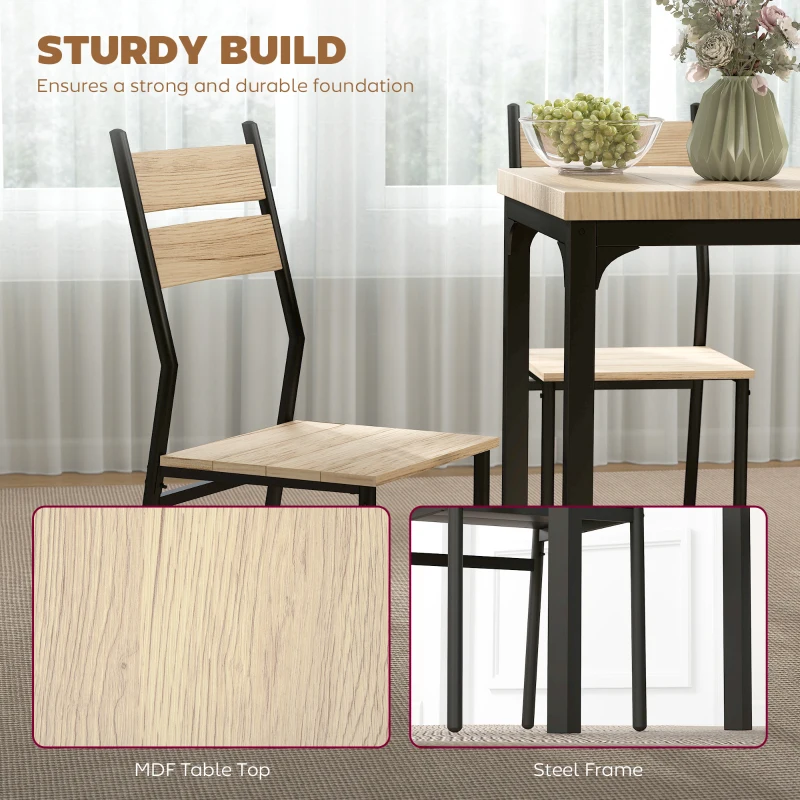 HOMCOM 3 Piece Dining Table Set for 2, Modern Kitchen Table and Chairs, Dining Room Set for Breakfast Nook, Light Wood Grain