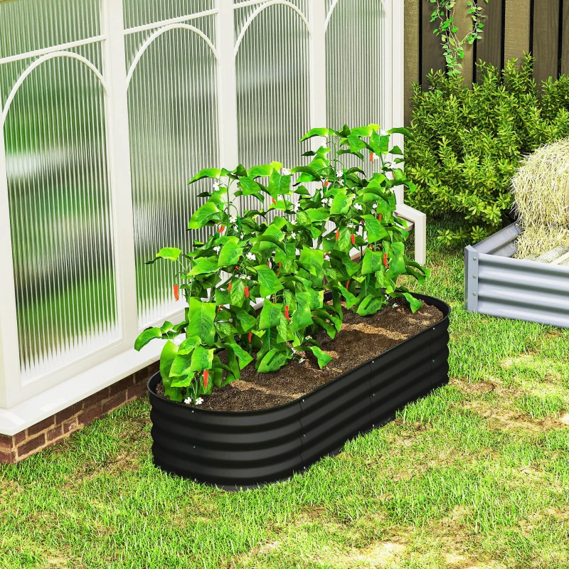 Outsunny 4.9 x 2 x 1ft Galvanized Raised Garden Bed Kit, Metal Planter Box with Safety Edging, Black