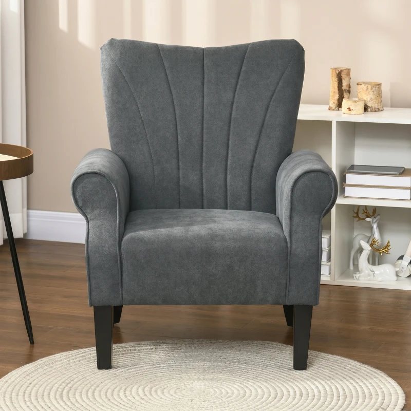 HOMCOM Fabric Armchair, Modern Accent Chair with Wood Legs for Living Room, Bedroom, Home Office, Dark Grey