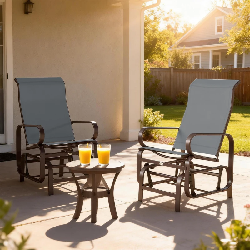 Outsunny Gliding Lounger Chair Set of 2, Single Rockers with Lightweight Metal & Mesh Construction, Gray