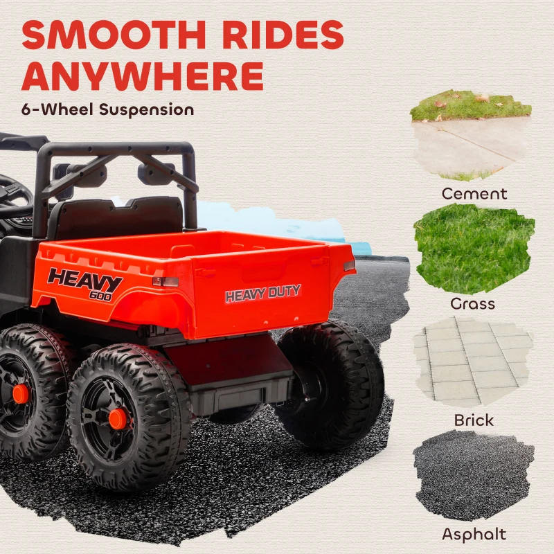 Qaba 24V 4WD Kids Ride On Truck with 6 Wheels Electric Ride On Car with Remote, Dump Bed for 3-6 Years, Red