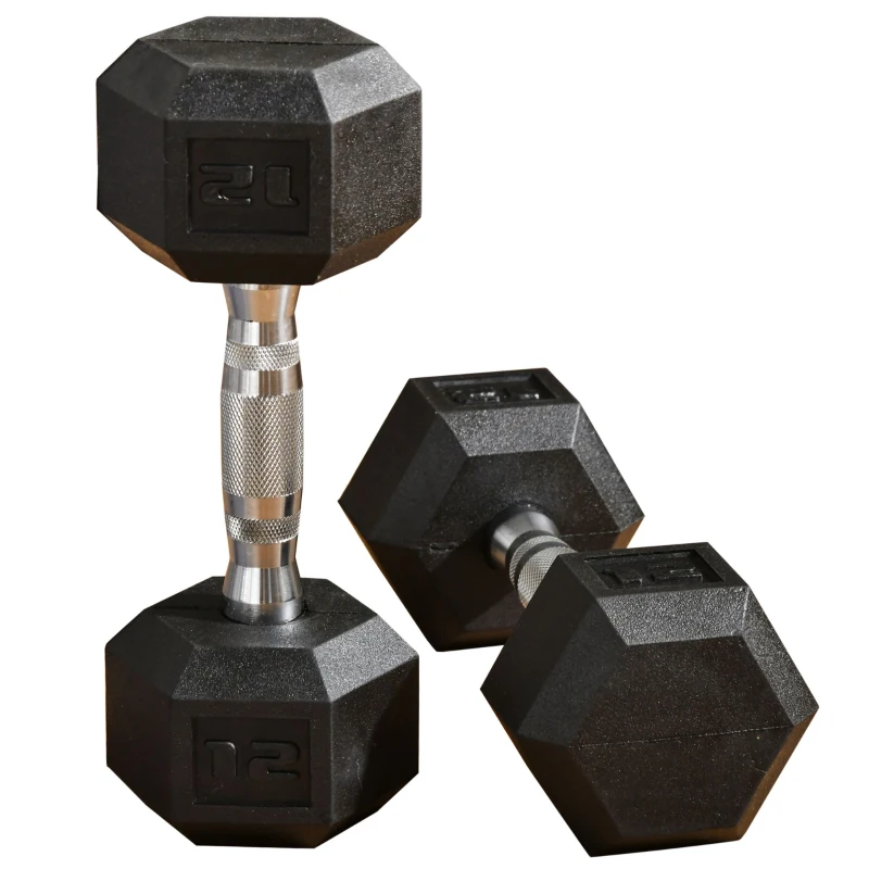 Soozier 2 x 12lbs Rubber Dumbbells Weight Set, Dumbbell Hand Weight for Body Fitness Training, Home Office Gym, Black