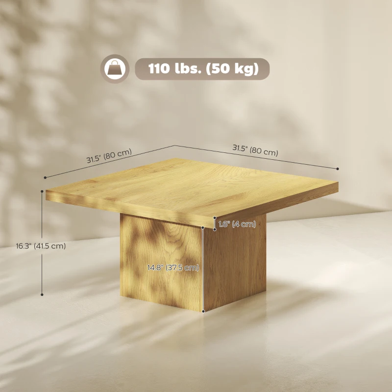 HOMCOM Square Coffee Table, Center Table with 1.6" Thick Tabletop, Natural Wood
