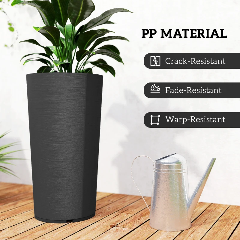 Outsunny 29 Inch Outdoor Planter, Set of 2 Plastic Flower Pots, Weather and UV Resistant Stackable Large Planters, Black
