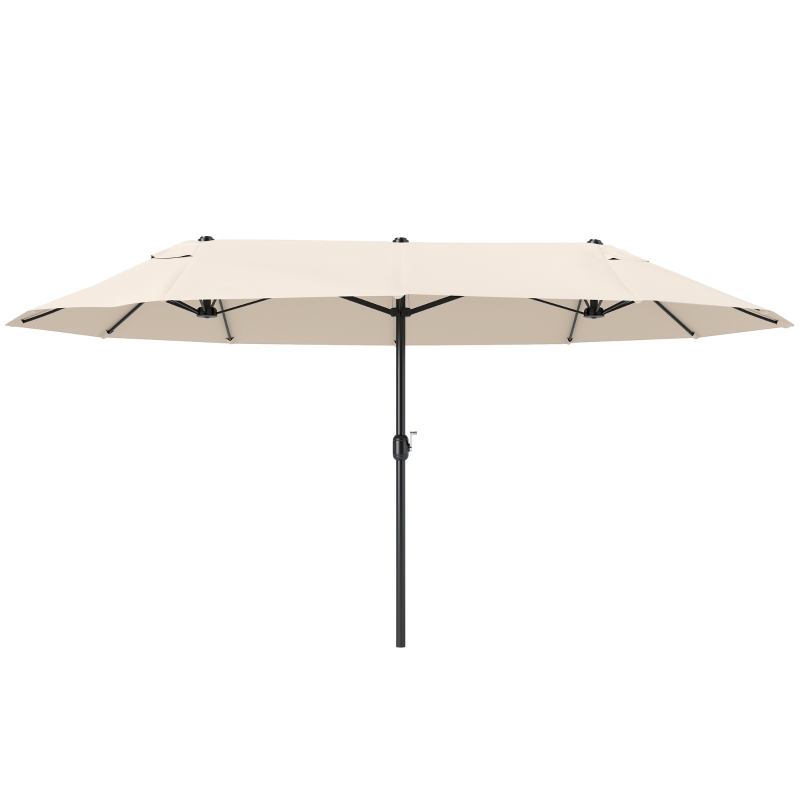 Outsunny 15' Outdoor Patio Umbrella with Twin Canopy Sunshade Steel Table Umbrella with Lift Crank Beige
