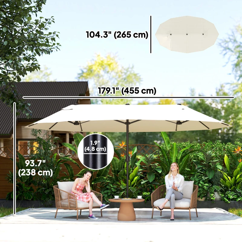 Outsunny 15' Outdoor Patio Umbrella with Twin Canopy Sunshade Steel Table Umbrella with Lift Crank Beige