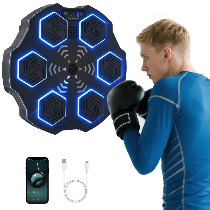 Soozier Music Boxing Machine for Adults, Wall Mounted Music Punching Machine with 9 Speeds & Modes, LED Lights