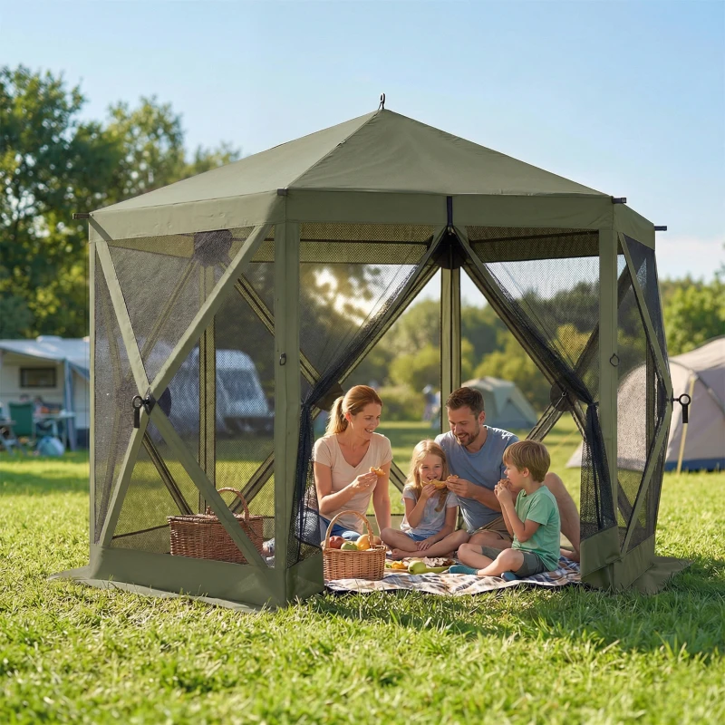 Outsunny 10 x 11 ft Pop Up Gazebo Screen Tent, Portable Instant Camping Canopy Screen House with Nettings, Carry Bag, Dark Green