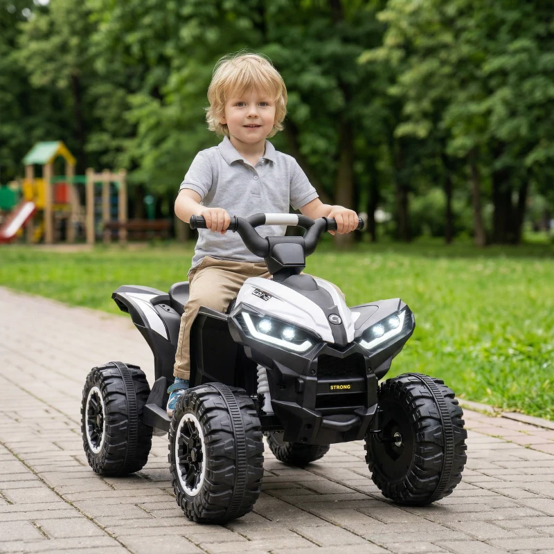 Aosom 12V Kids ATV Quad Car with Forward & Backward Function, Four Wheeler for Kids with Wear-Resistant Wheels, Music, Up to 3.7 MPH, Electric Ride-on ATV for Toddlers Ages 3+ Years Old, White