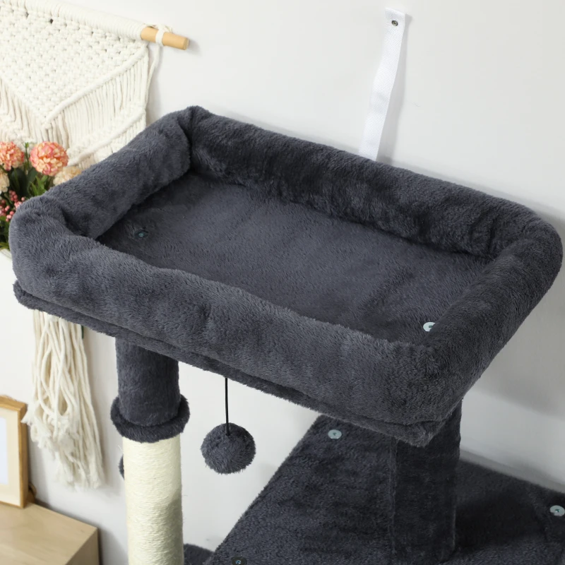 PawHut 52 Inch Cat Tree with Scratching Posts, Cat Bed, Condo, Grooming Brush, Jumping Platforms, Toy Balls, Anti-tip Kit