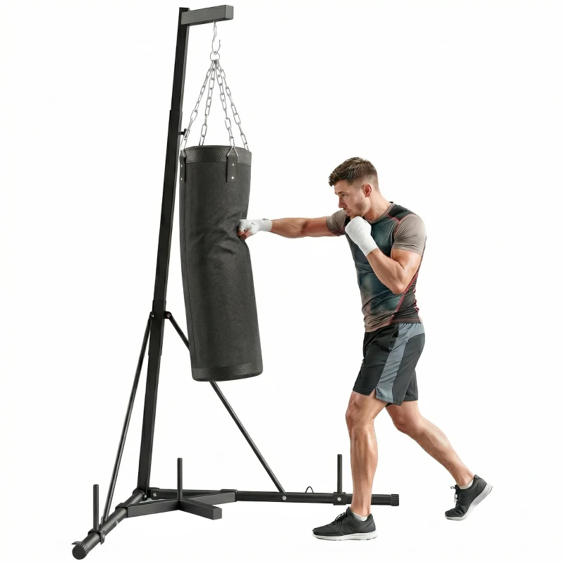 Soozier Punching Bag with Stand for Adults, 72.8"-90.9" Height Adjustable Freestanding Boxing Stand with Canvas Sandbag, Black