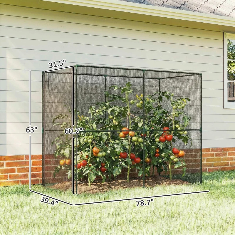 Outsunny Crop Cage, Plant Protection Tent with Zippered Door, Plant Protector from Animals for Vegetables Flowers Fruits, Black