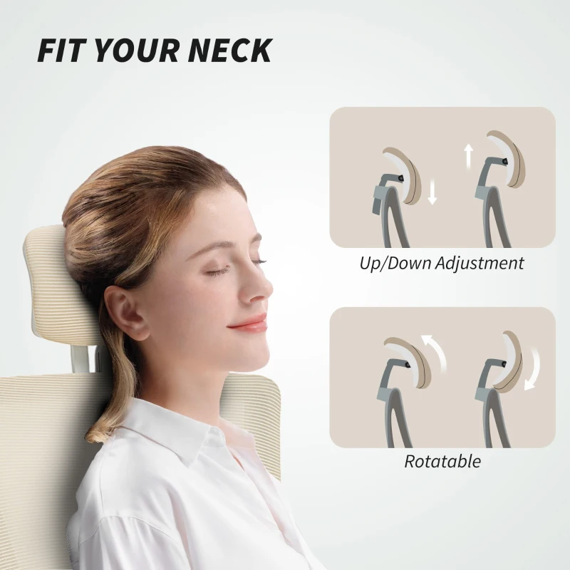 HOMCOM Ergonomic Office Chair, Swivel Desk Chair with Adjustable Lumbar Support, Headrest and Height, Flip-up Armrests, Beige