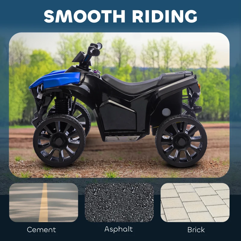 Qaba 6V Kids ATV, 4 Wheeler Electric Ride on Car with Music and LED Headlights, for Ages 37-72 Months Boys and Girls, Blue